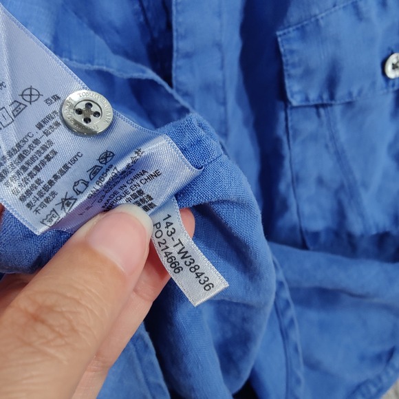 Tommy Bahama Womens Small Resort Top Blue 100% Linen Long Sleeve Button Down - Picture 8 of 10